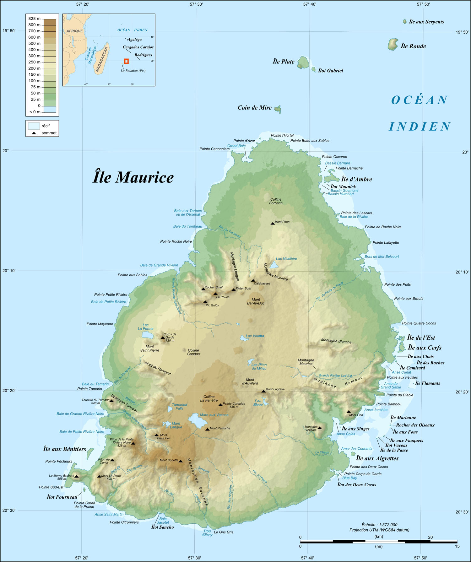 Topographic Map of the island of Mauritius