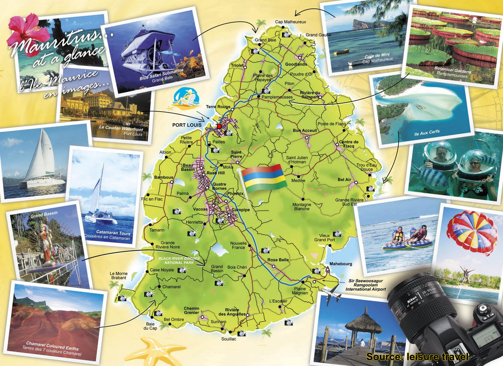 Map of Mauritius Holiday Attractions