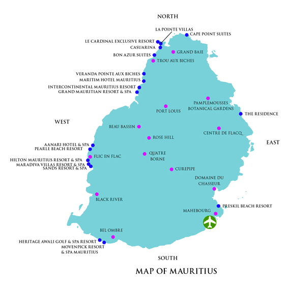 Mauritius Hotels Map